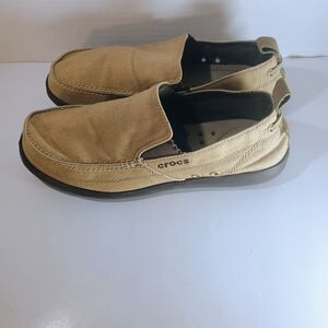 Crocs Walu Slip On Casual Loafers Canvas Khaki Tan Mens Size 9